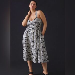 Anthropologie | Elegant Black and White Floral Print Women's Dress